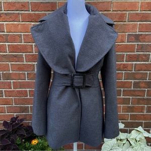 Dark Gray Peacoat Oversized Lapel Jessica Simpson Winter Coat with Belt